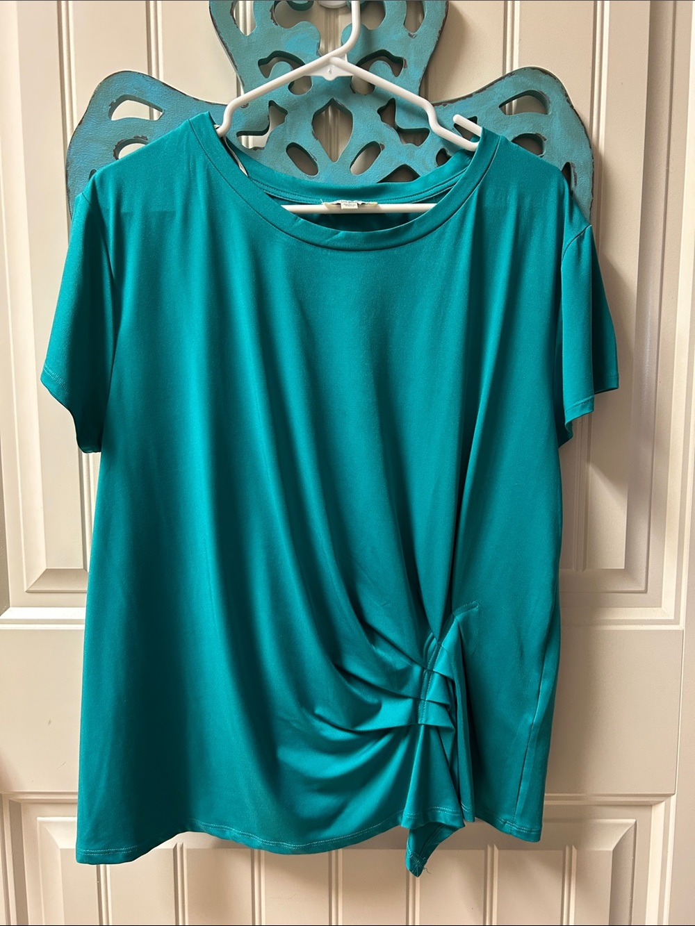 Umgee Teal Short-Sleeve Knot-Accent Blouse - Picture 1 of 1